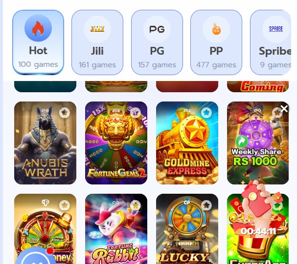 883V Game slot grid with Fortune Gems and Hot titles